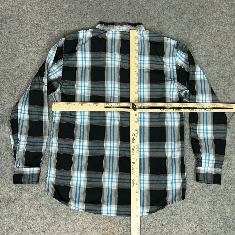 Southpole Shirt Boys Medium Black‎ Gray Blue Plaid Long Sleeve Western Button Up